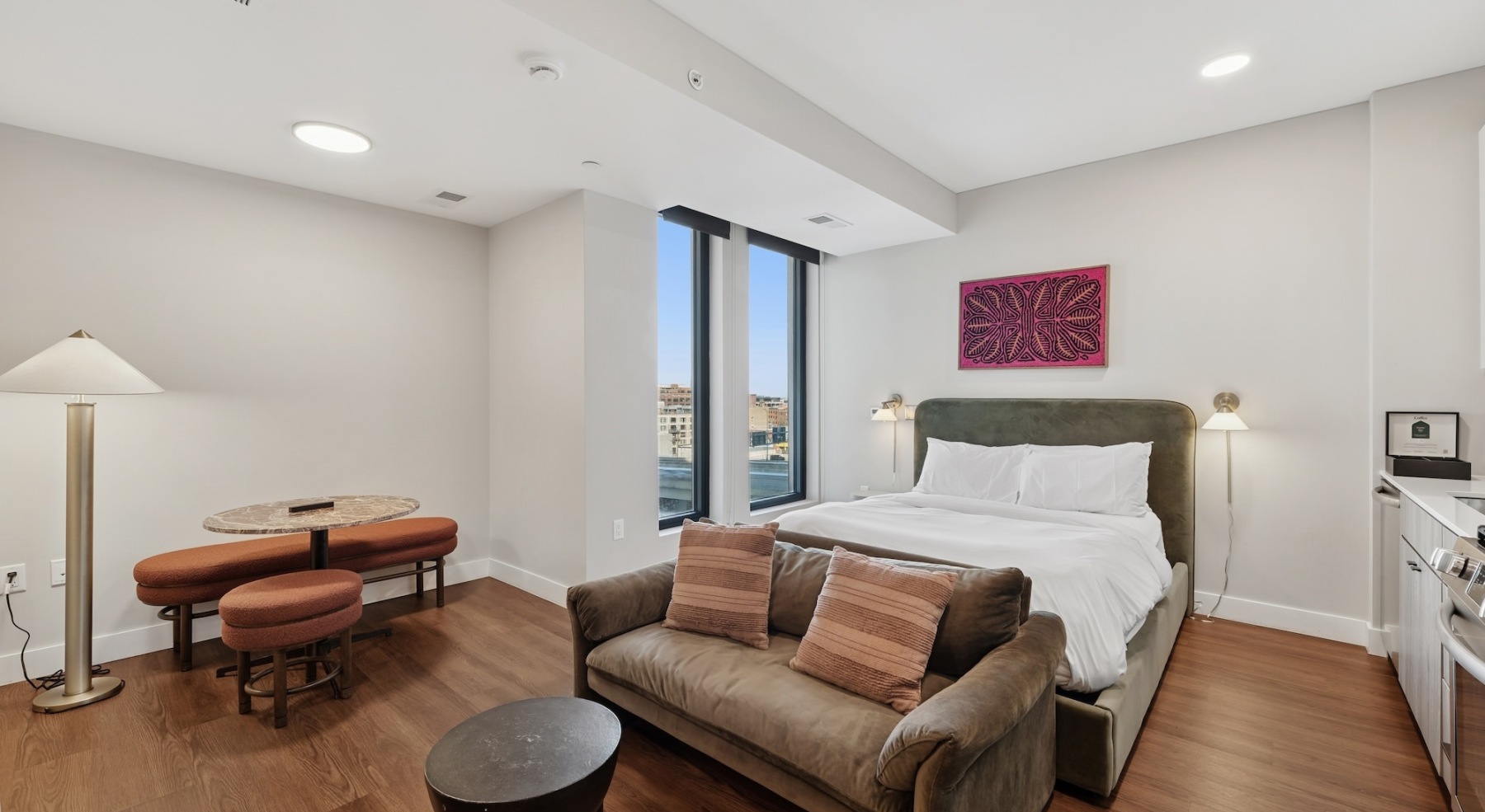 studio with bed and couch