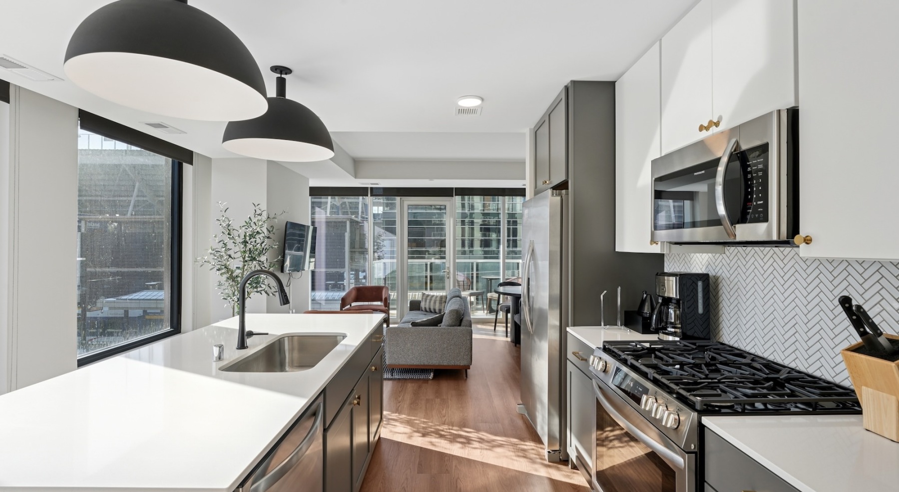 naturally lit kitchen with island